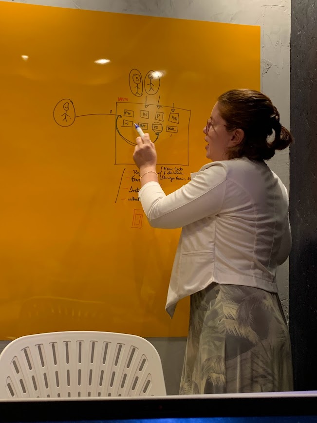 Explicando estratégia no quadro durante a imersão